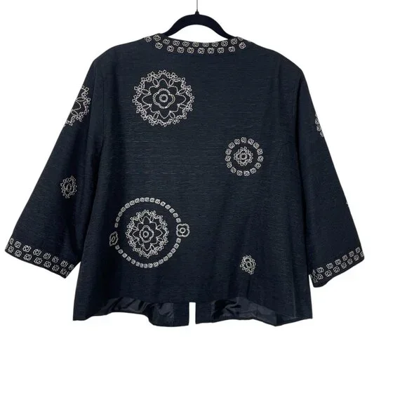 Birch Hill Woman Embroidered Black Jacket Silk Blend Blazer Jacket 2X - Picture 2 of 7